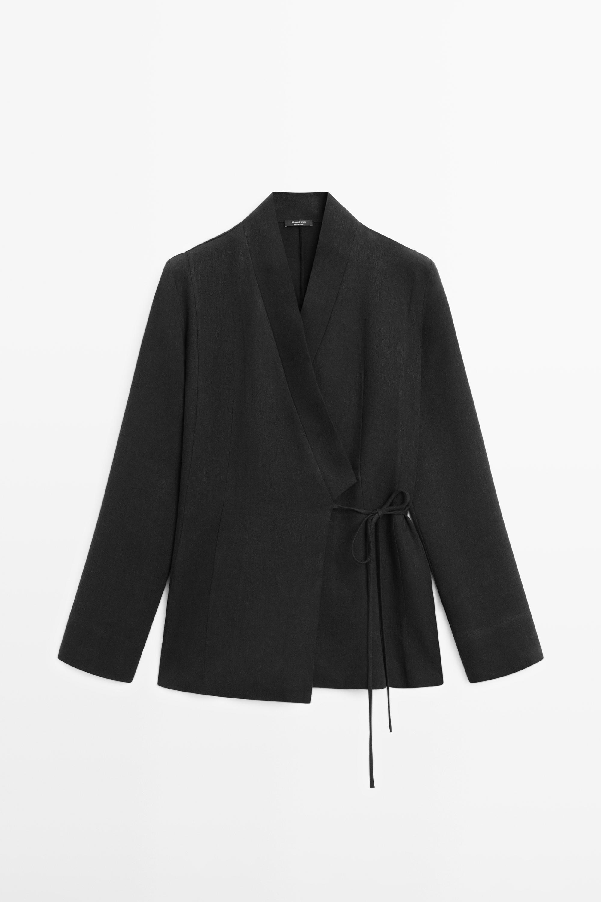 Fitted linen blend kimono